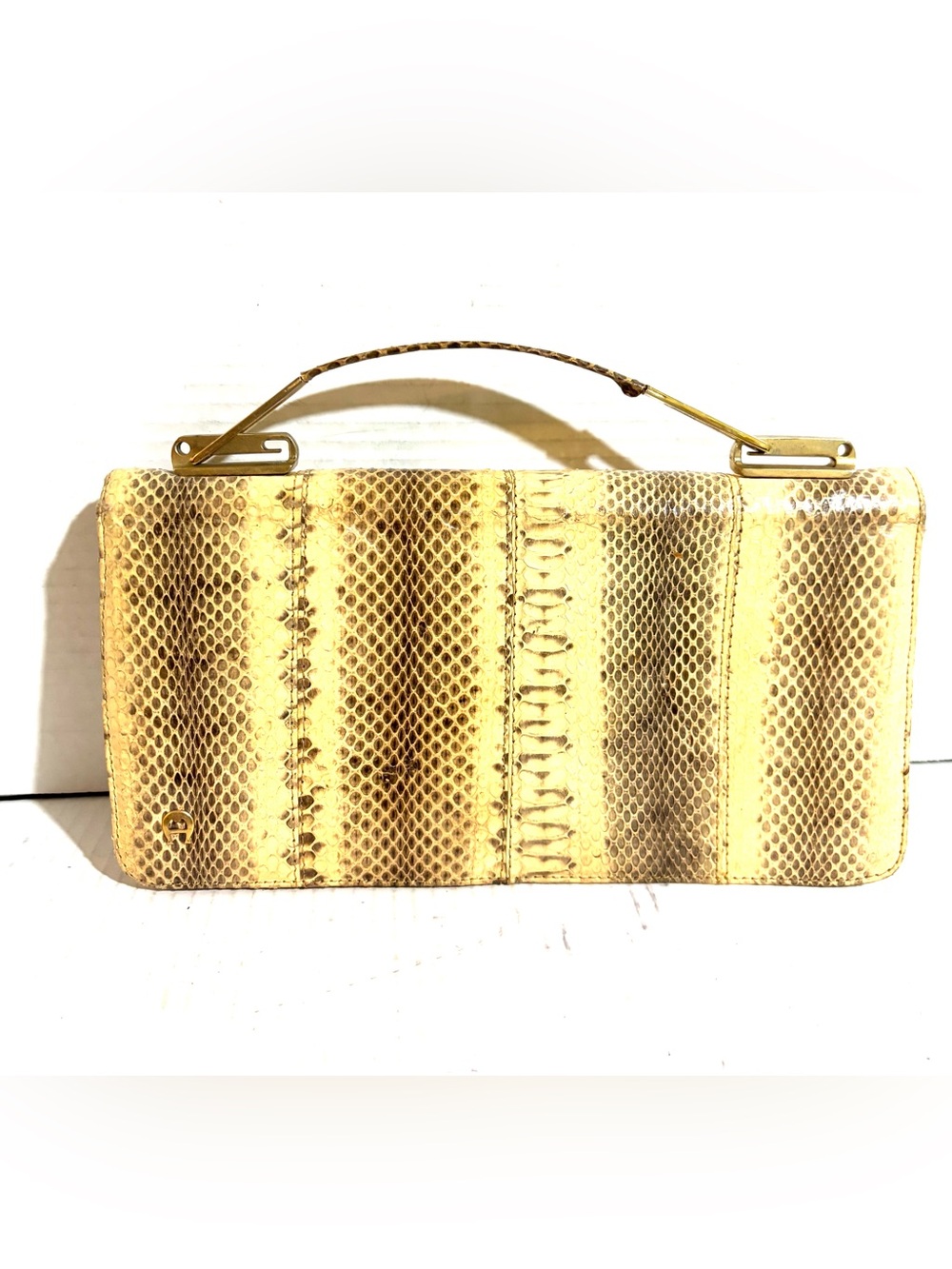 Vintage Gold Snakeskin leather Embossed Top-Handle Clutch